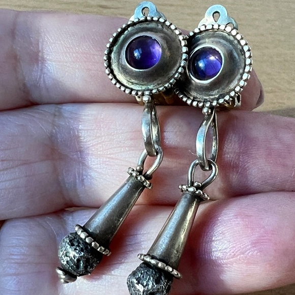 VINTAGE MMA METROPOLITAN MUSEUM 1993 AMETHYST CABOCHON DROP DANGLE EARRINGS 925S - Picture 15 of 16